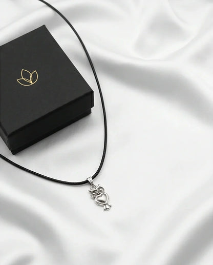 Silver Retro Heart Owl Necklace