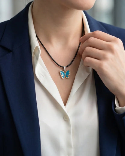 Gold and Turquoise Blue Butterfly Necklace