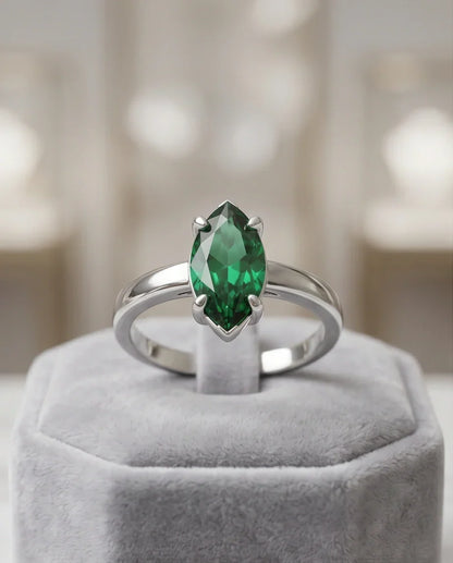 Sterling Silver Marquise-Cut Green Emerald Solitaire Ring