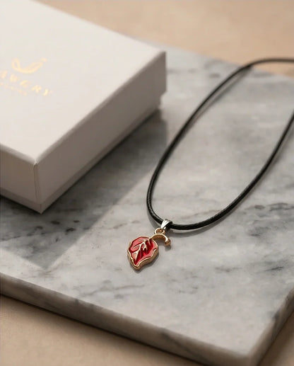 Gold and Red Leaf Pendant Necklace