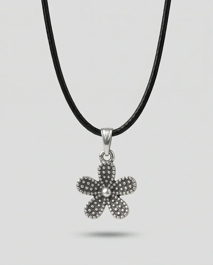 Silver Beaded Textured Flower Necklace