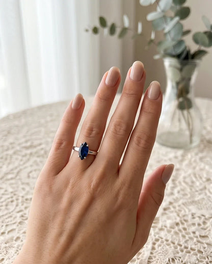 Sterling Silver Marquise-Cut Sapphire Blue Solitaire Ring