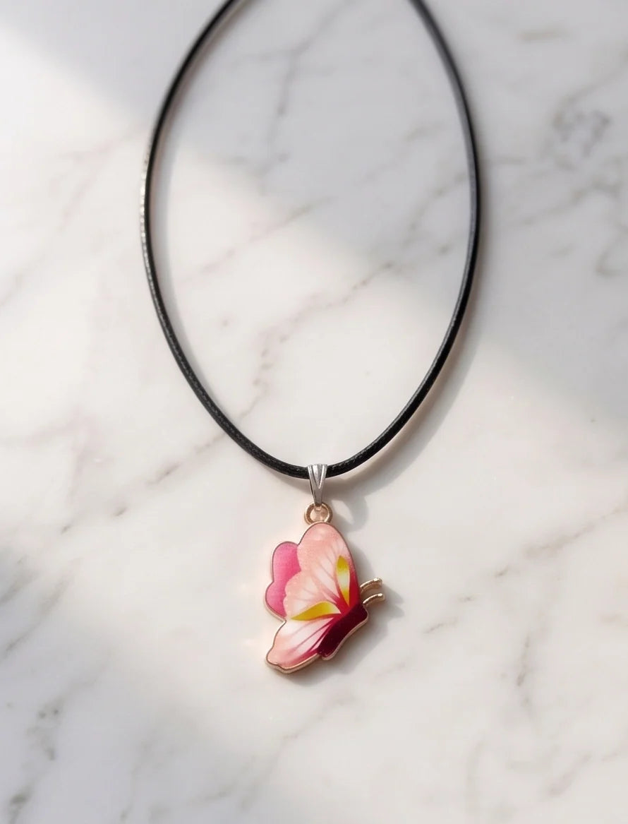 Gradient Pink Butterfly Cord Necklace