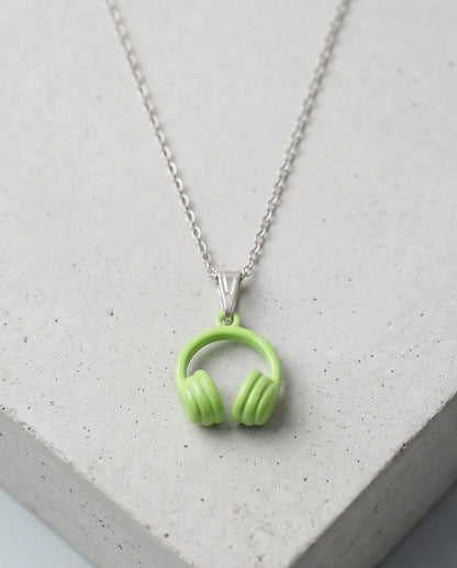 Lime Green Headphones Enamel Pendant Necklace