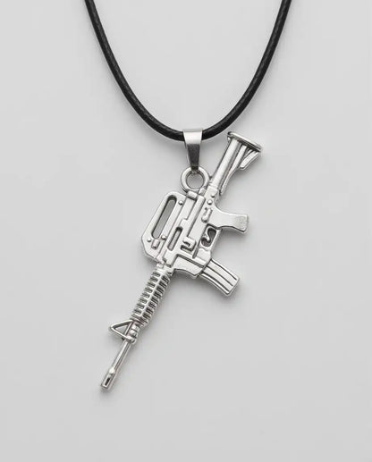 Retro Assault Rifle Weapon Pendant Box Chain