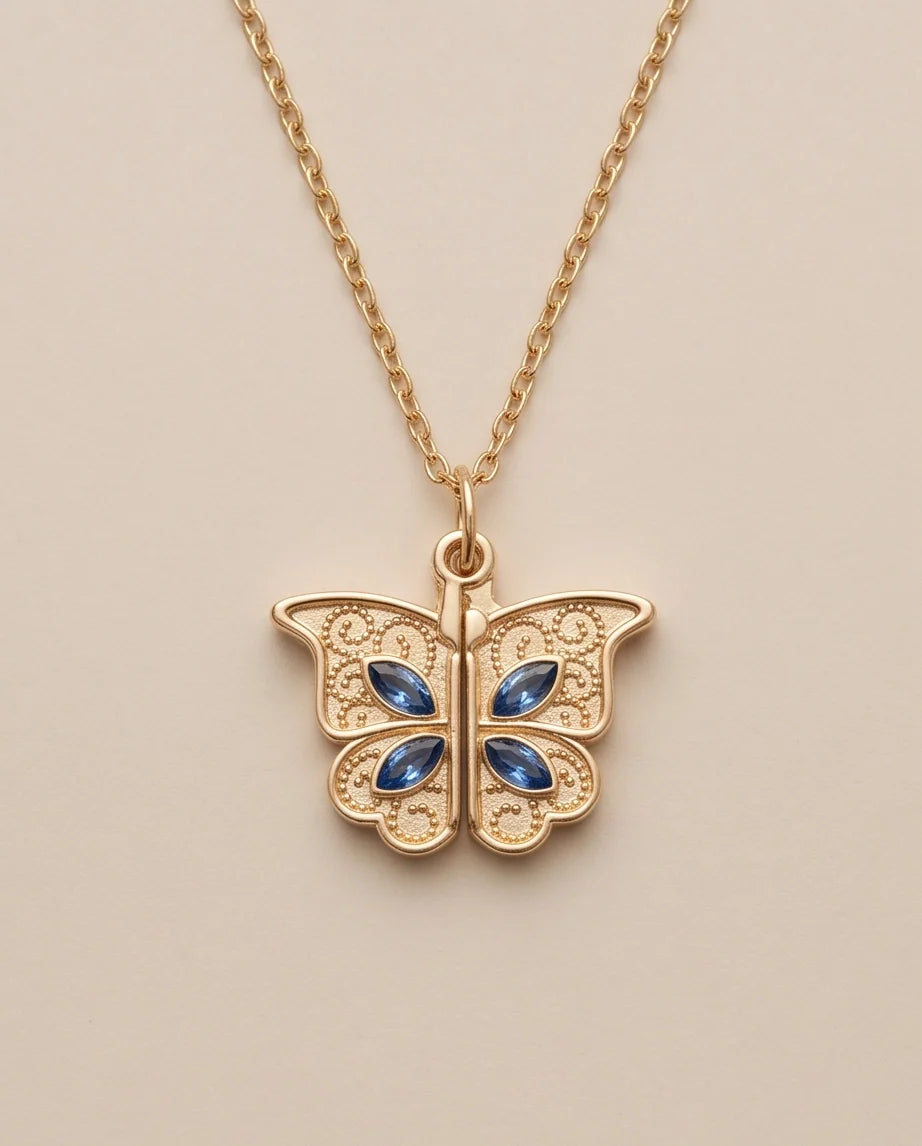 Gold Butterfly Secret Heart Pendant Necklace