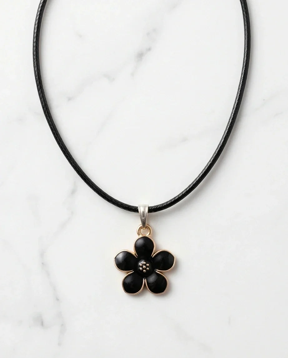Gold and Black Blossom Flower Necklace