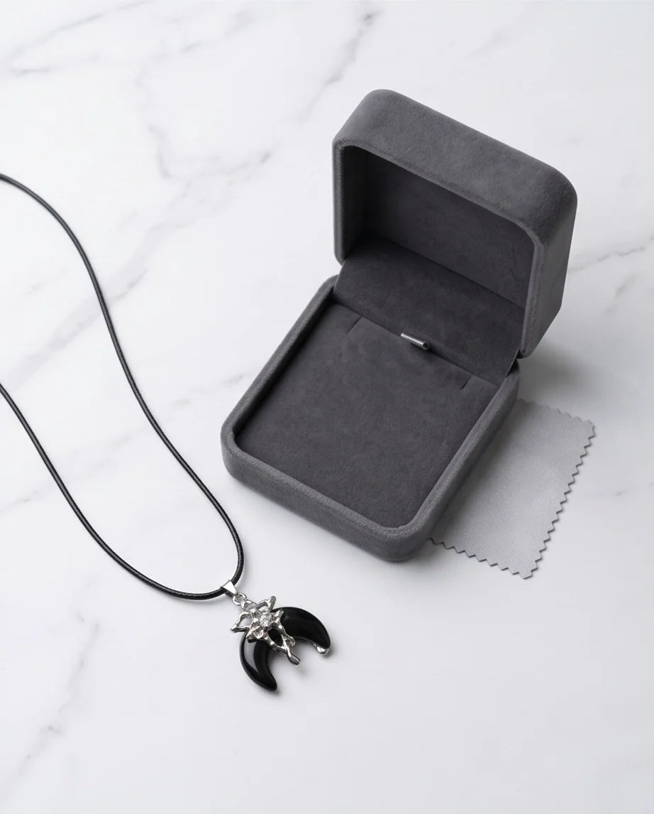 Gothic Liquid Metal Crescent Horn Pendant Necklace
