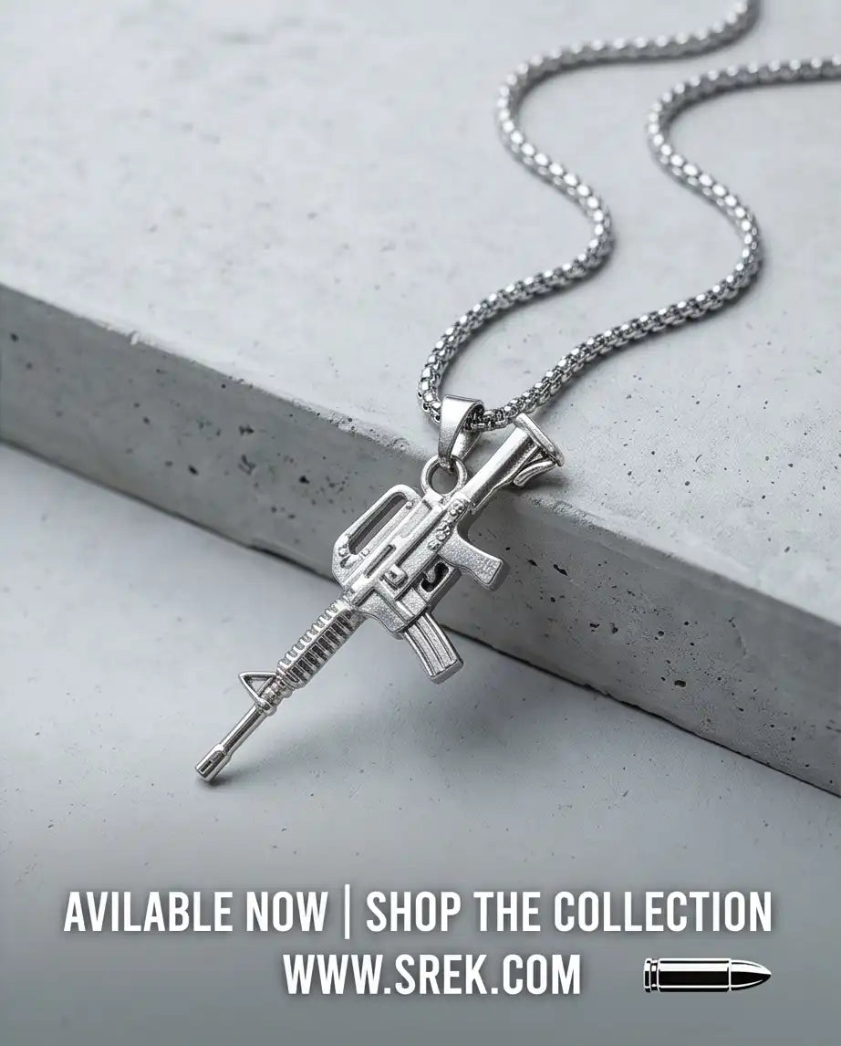Retro Assault Rifle Weapon Pendant Box Chain