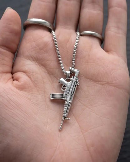 Modern Assault Rifle Weapon Pendant Box Chain
