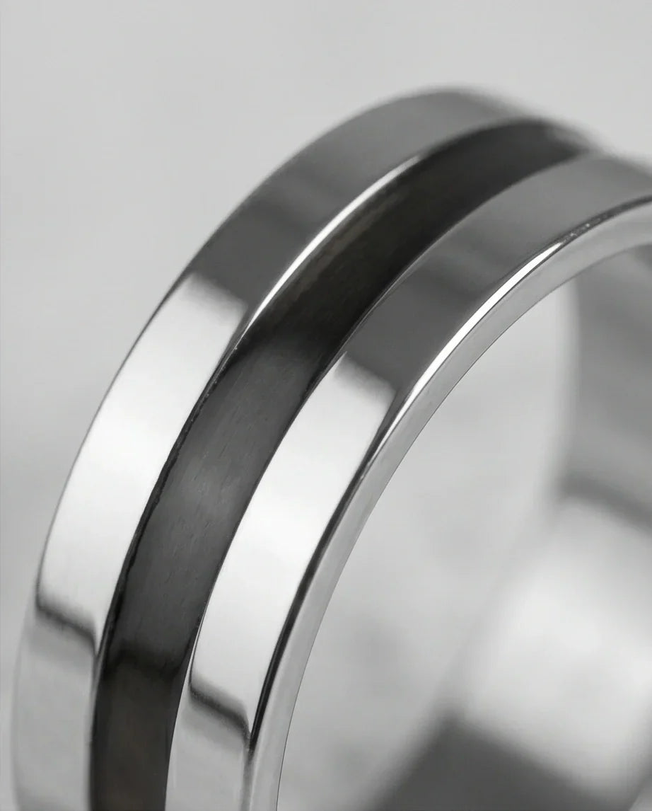 Minimalist Dual-Tone Silver and Black Band Ring