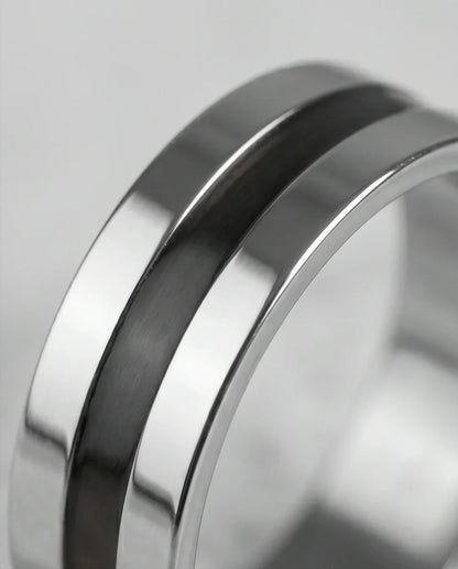 Minimalist Dual-Tone Silver and Black Band Ring