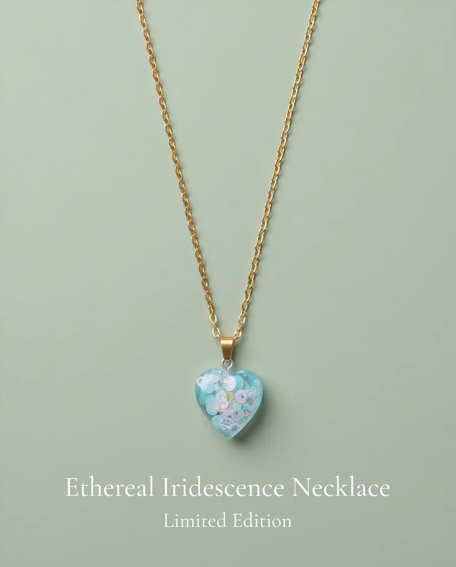 Silver Light Blue Glitter Heart Resin Pendant Necklace