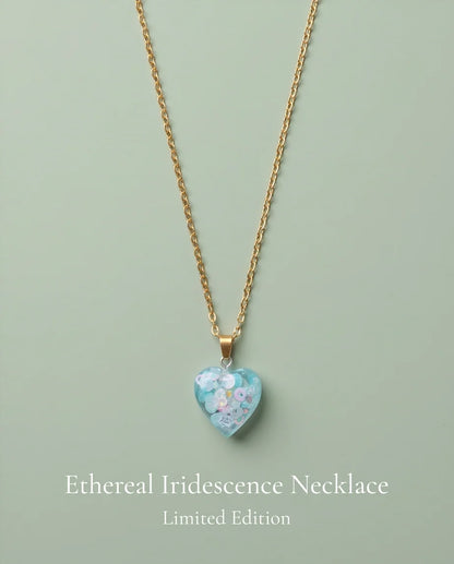 Silver Light Blue Glitter Heart Resin Pendant Necklace