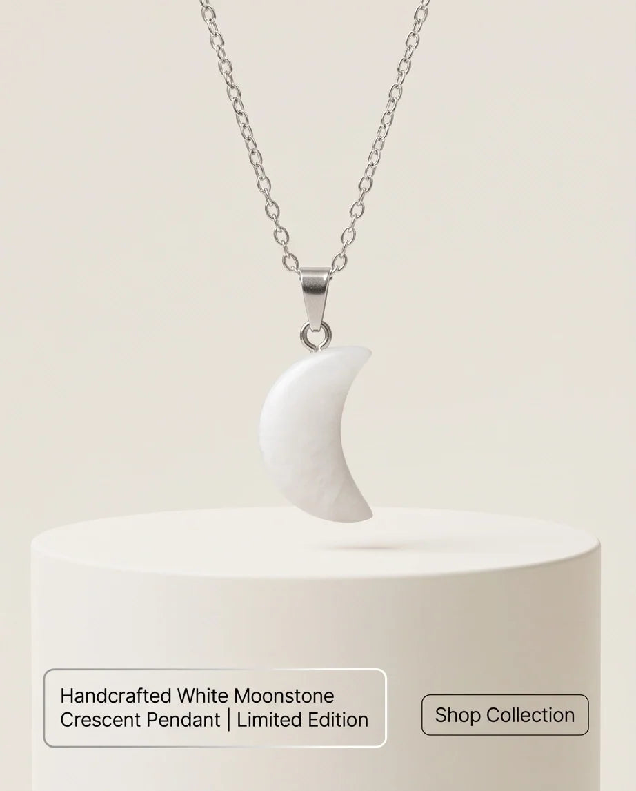 Silver Opal White Crescent Moon Pendant Necklace