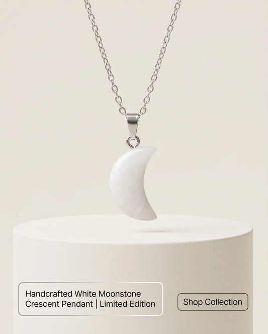 Silver Opal White Crescent Moon Pendant Necklace