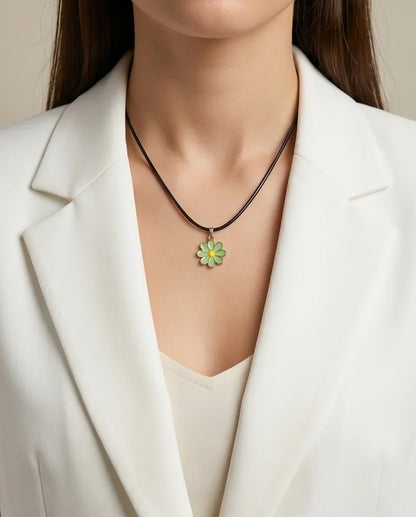 Gold and Light Green Daisy Necklace