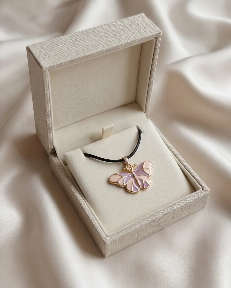 Pink & Lavender Enamel Butterfly Pendant Necklace