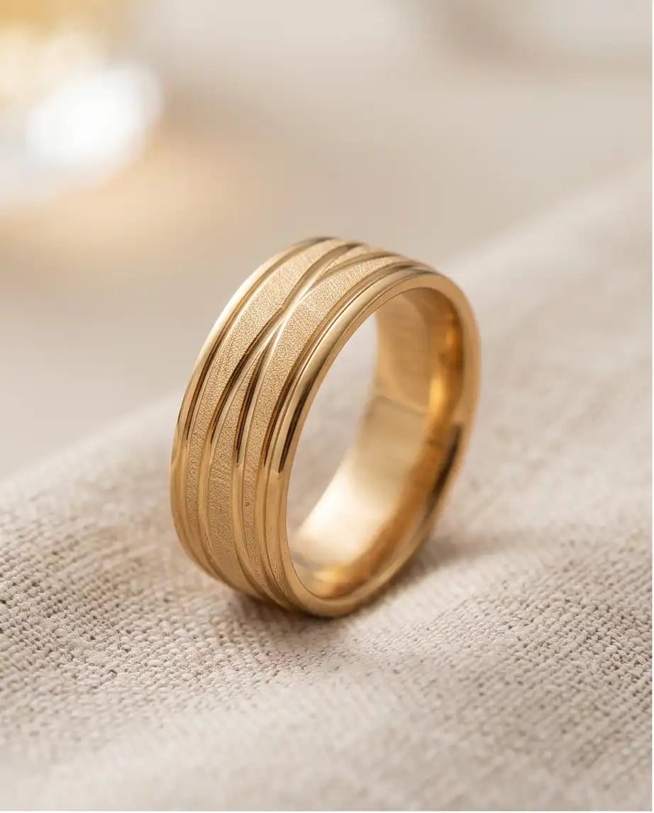 Gold-Tone Textured Diagonal Groove Band Ring