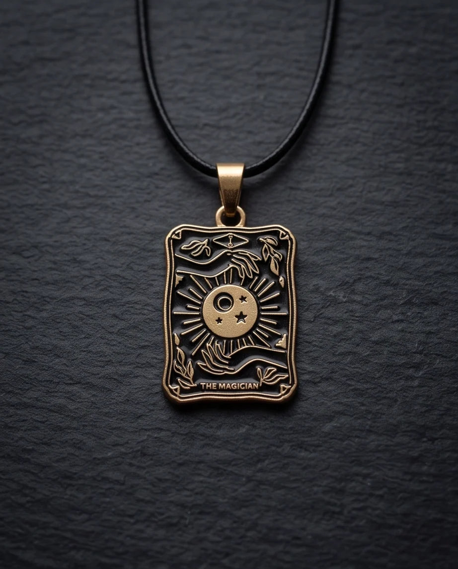 Gold "The Magician" Tarot Card Pendant Necklace