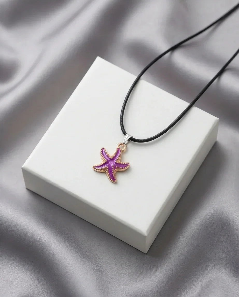 Textured Purple Starfish Enamel Pendant Necklace