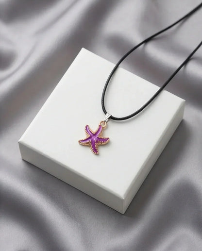 Textured Purple Starfish Enamel Pendant Necklace