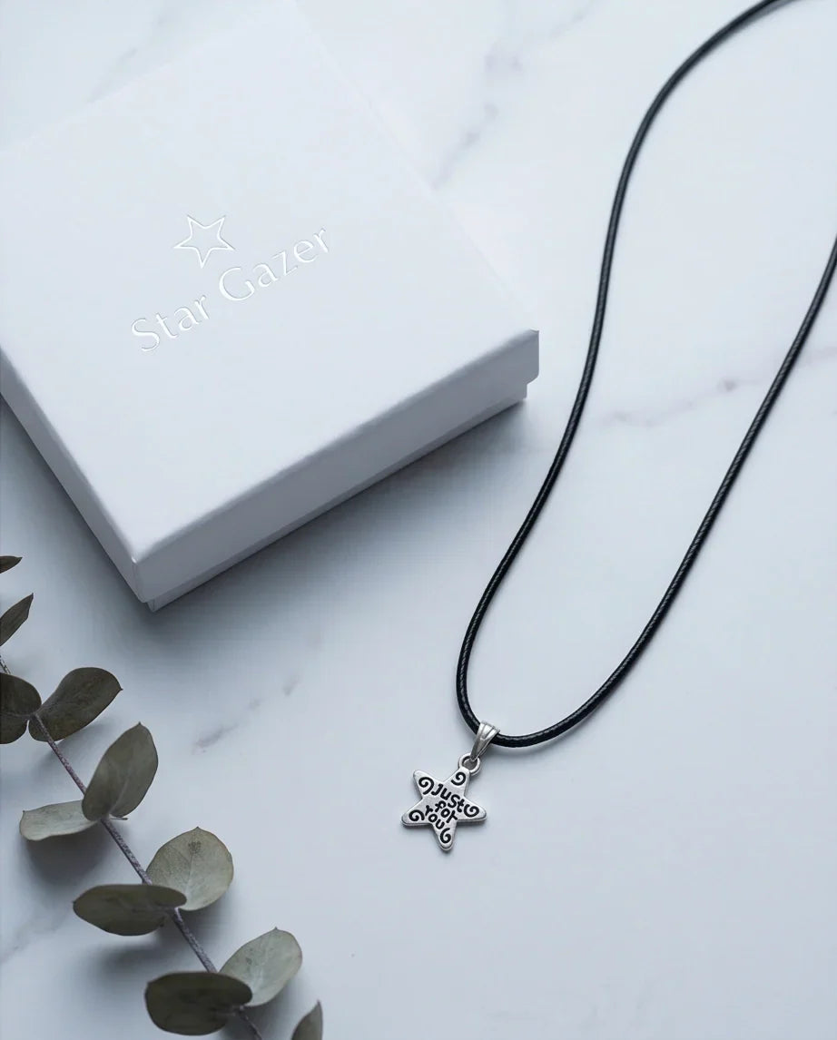 Silver "Just for You" Engraved Star Necklace