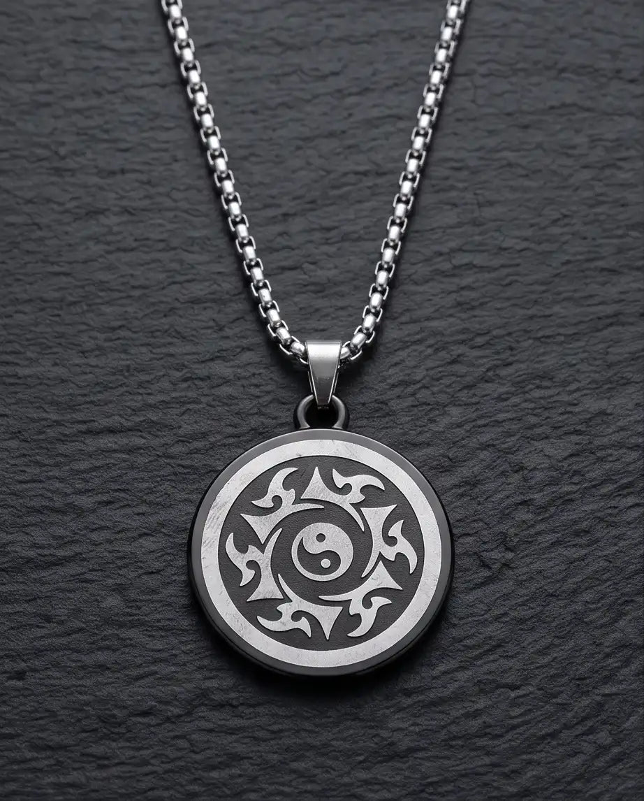 Yin Yang Tribal Sun Medallion Pendant Box Chain