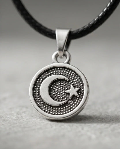Silver Crescent Moon and Star Necklace