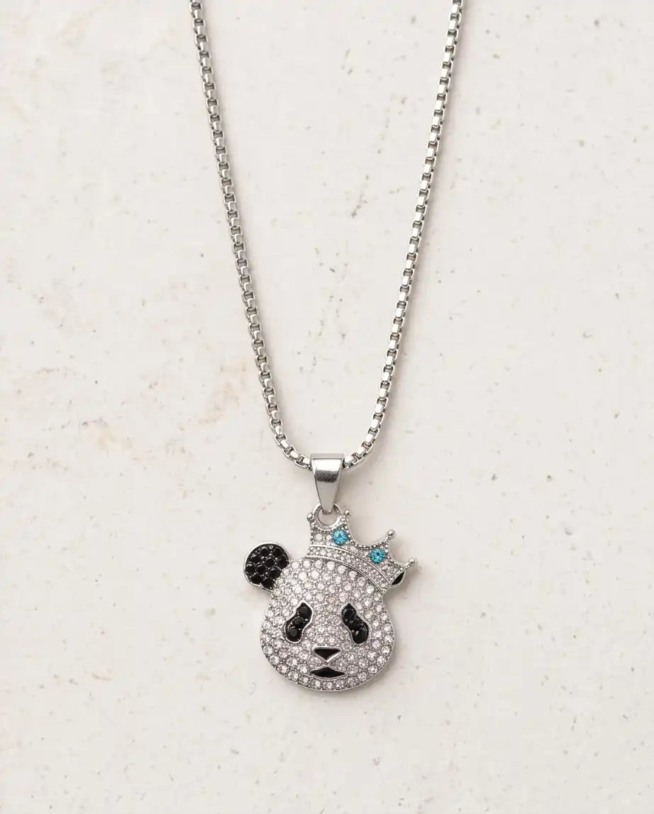 Iced Crown Panda Pendant Box Chain