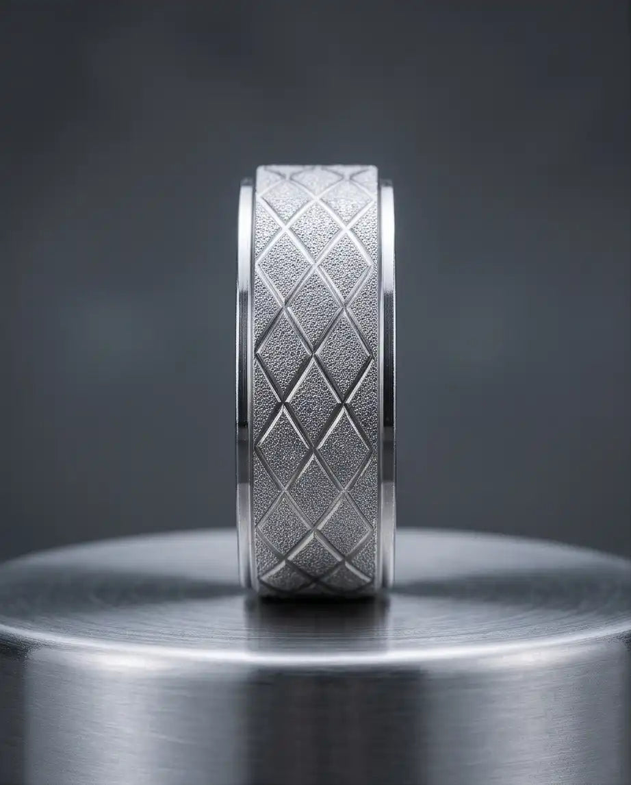 Silver Diamond Texture Grid Band Ring