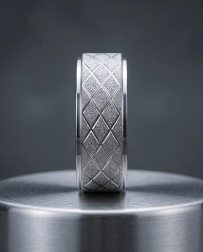 Silver Diamond Texture Grid Band Ring