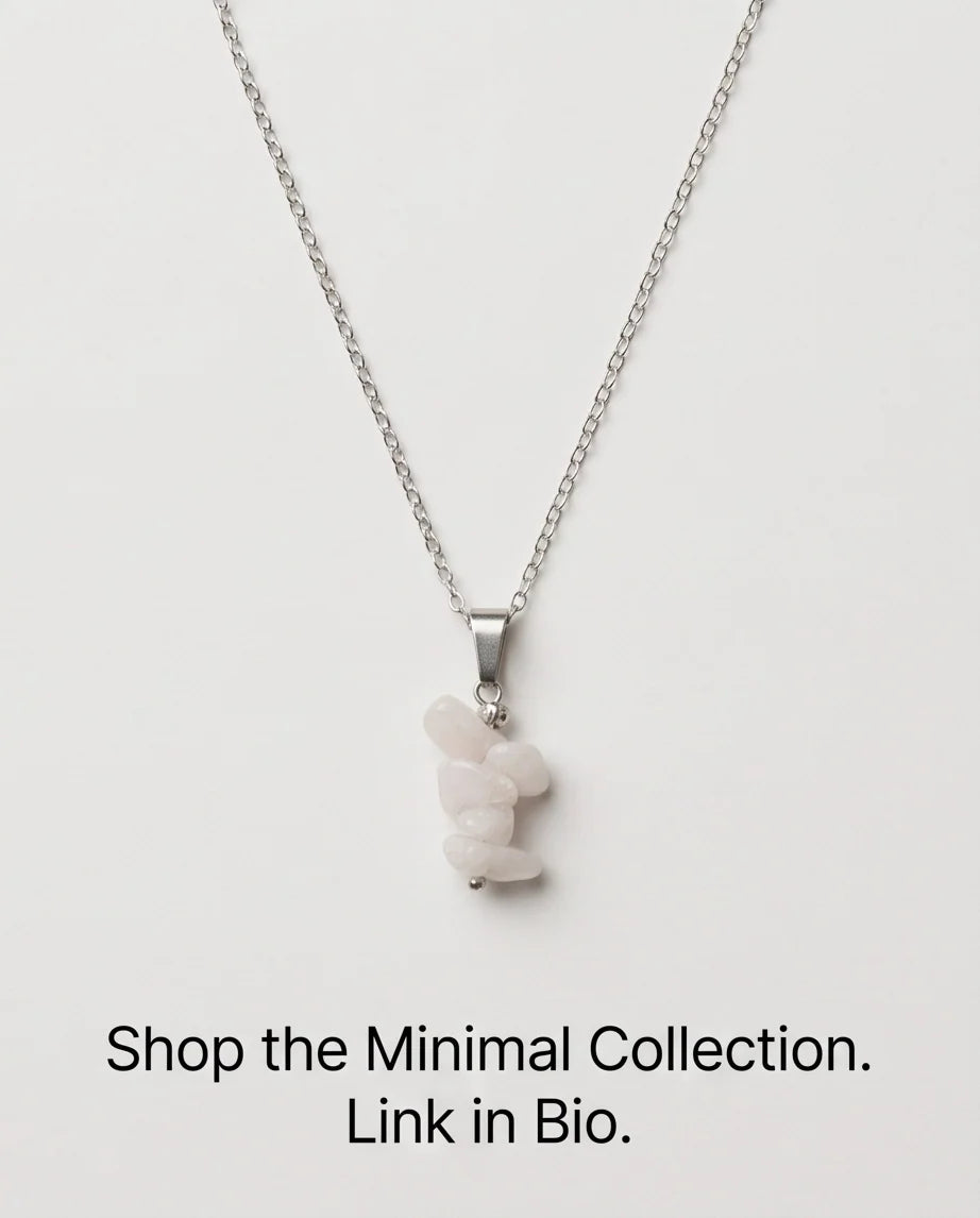 Silver Stacked Raw Rose Quartz Chip Stone Pendant Necklace