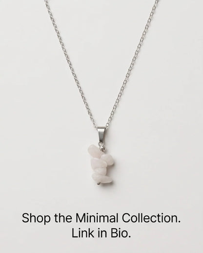 Silver Stacked Raw Rose Quartz Chip Stone Pendant Necklace