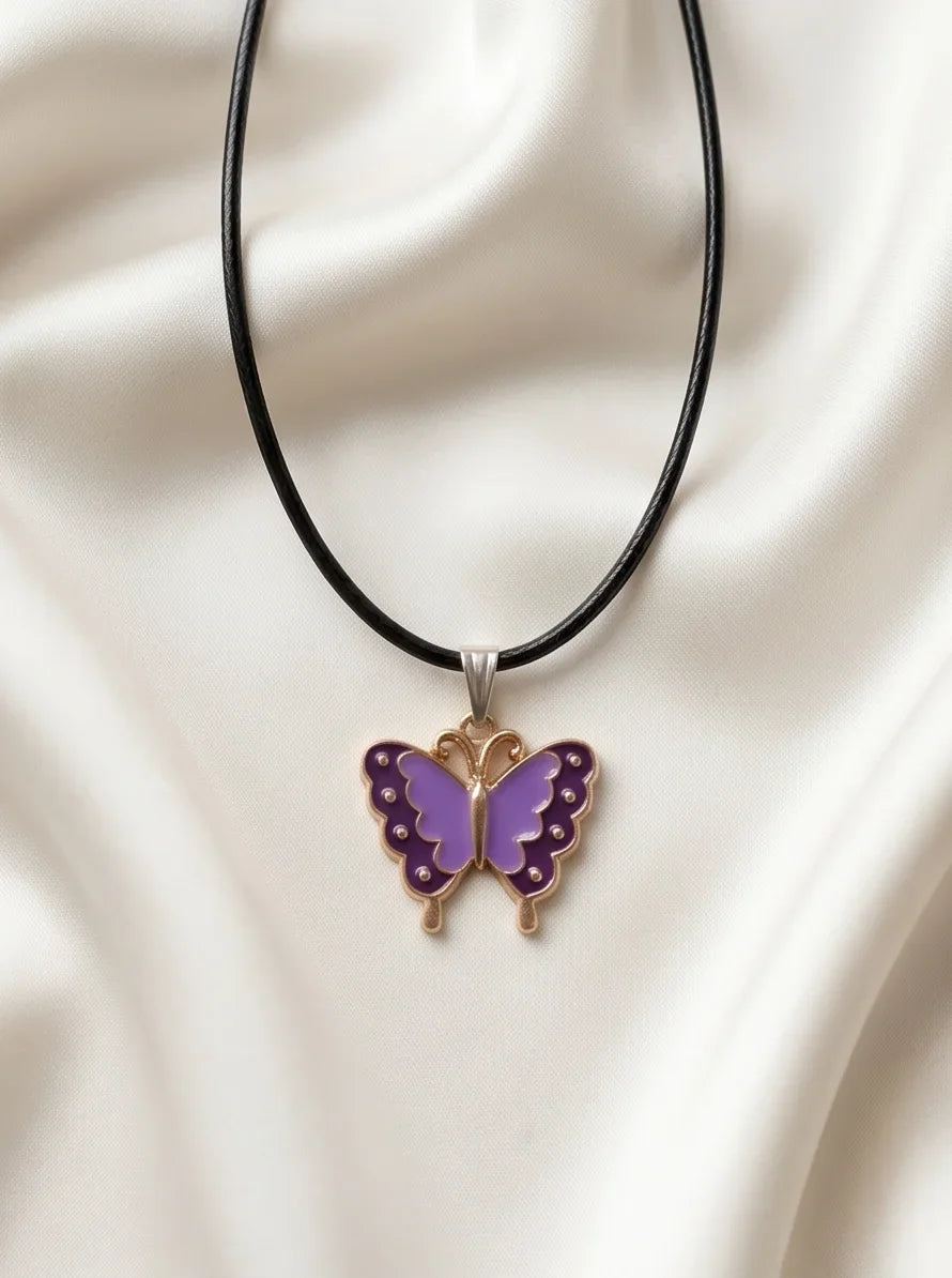 Purple Enamel Butterfly Pendant Necklace