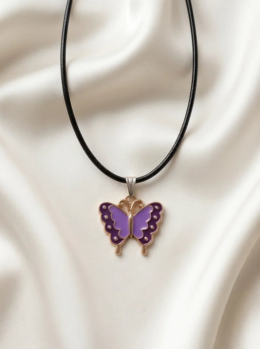 Purple Enamel Butterfly Pendant Necklace