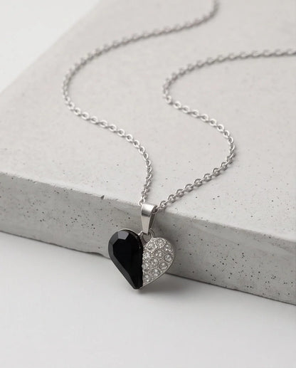 Silver Onyx Heart Pavé Pendant Necklace