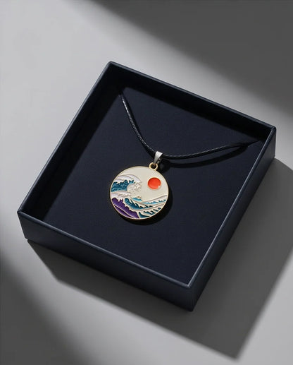 Great Wave & Sun Medallion Pendant Necklace