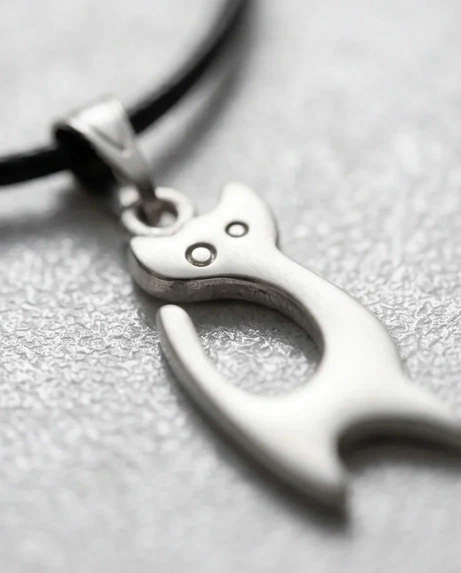 The Mystic Silhouette: Minimalist Matte Silver Cat Pendant Necklace