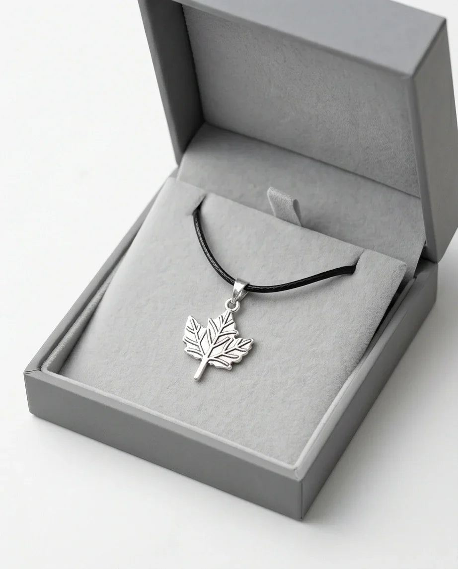 The Autumn Whisper: Matte Silver Maple Leaf Pendant Necklace