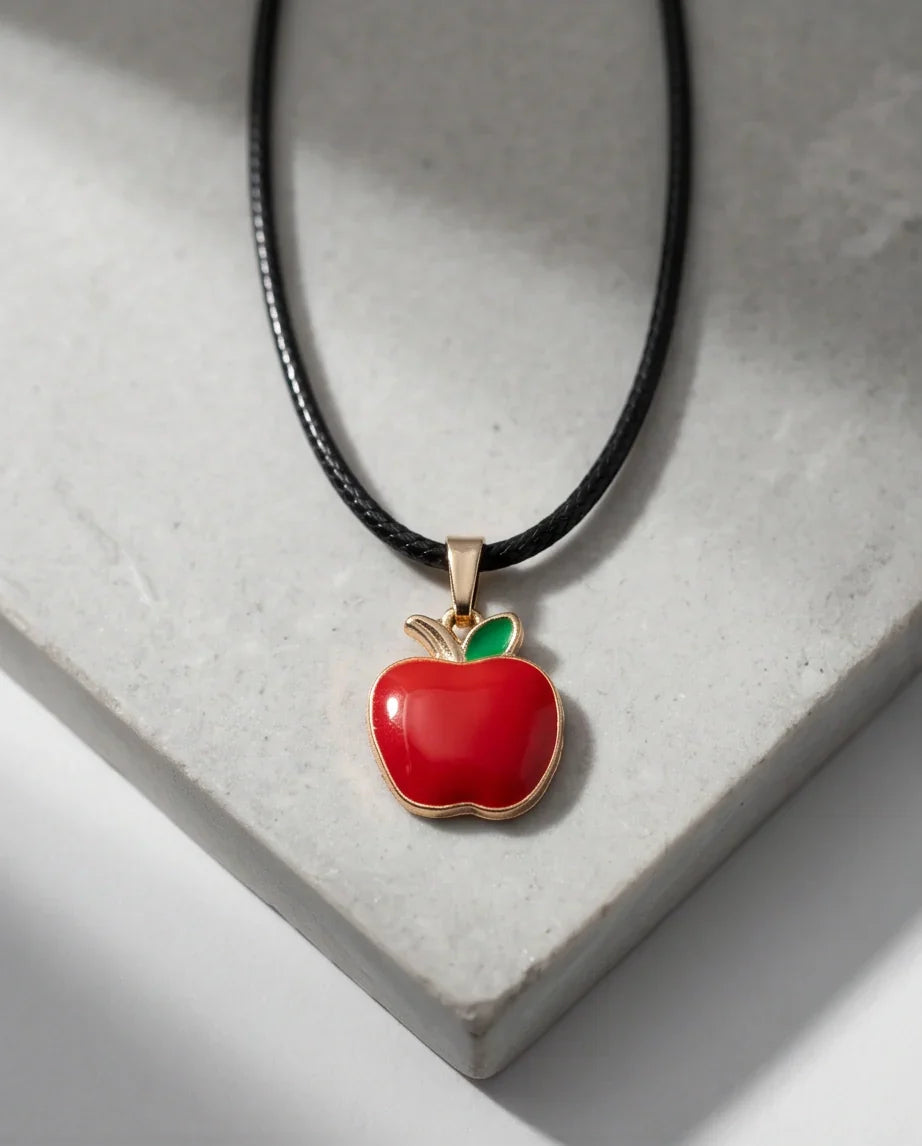 Gold and Red Apple Pendant Necklace