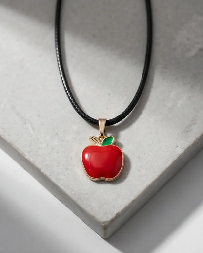 Gold and Red Apple Pendant Necklace