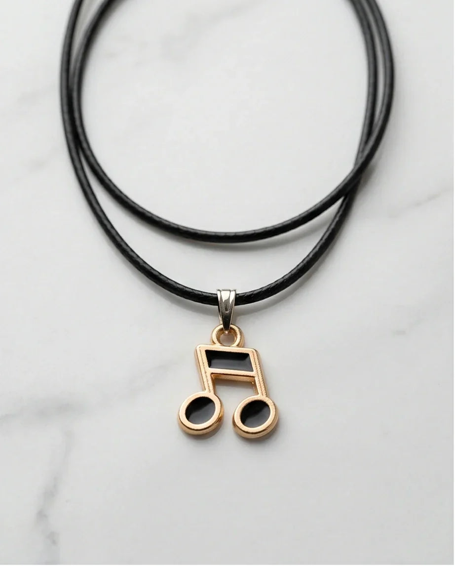 Gold and Black Beamed Eighth Notes Necklace
