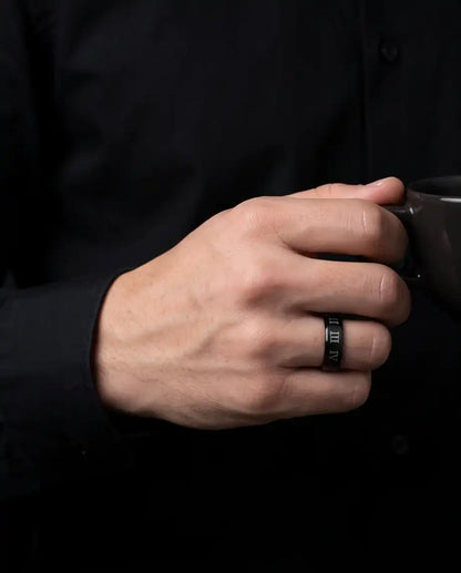 Black Roman Numeral Engraved Band Ring