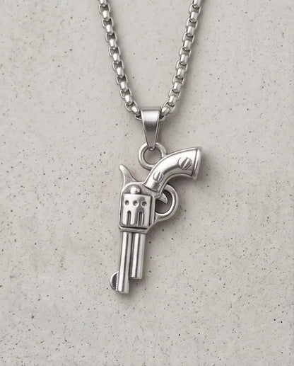 Vintage Revolver Handgun Weapon Pendant Box Chain