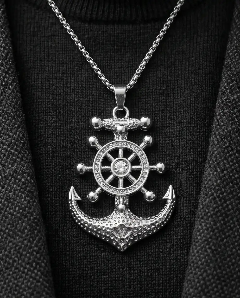 Nautical Ship Wheel Anchor Pendant Box Chain