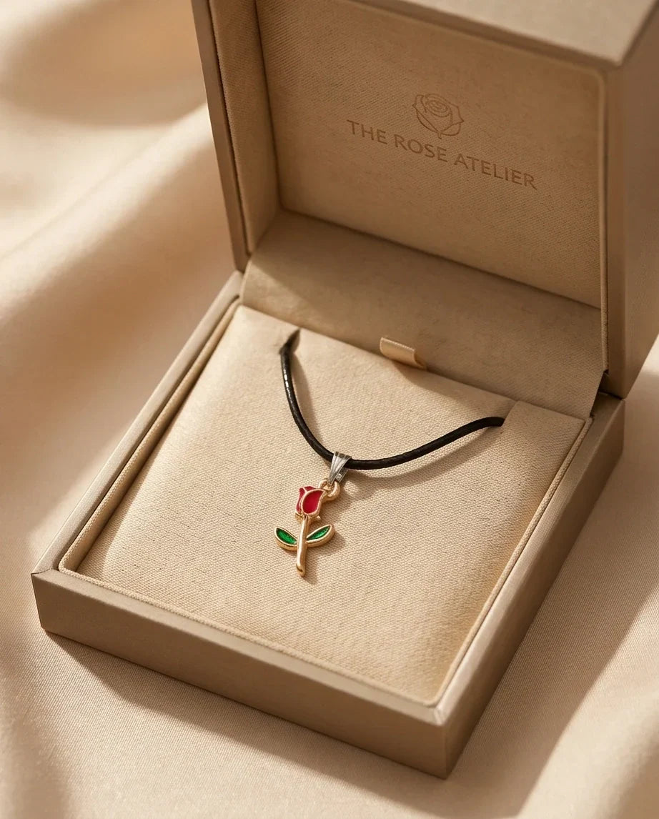 Gold and Red Rose Pendant Necklace
