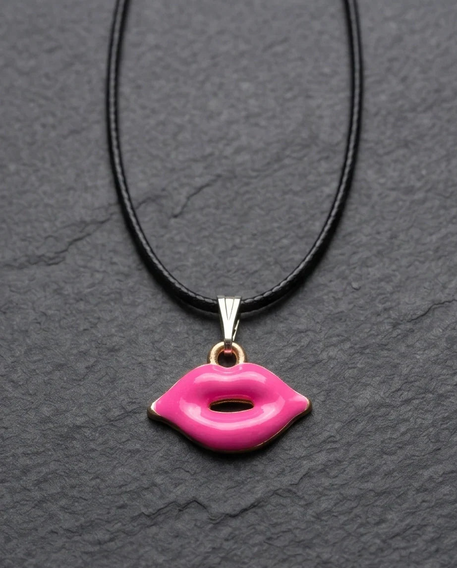 Gold and Pink Lips Pendant Necklace
