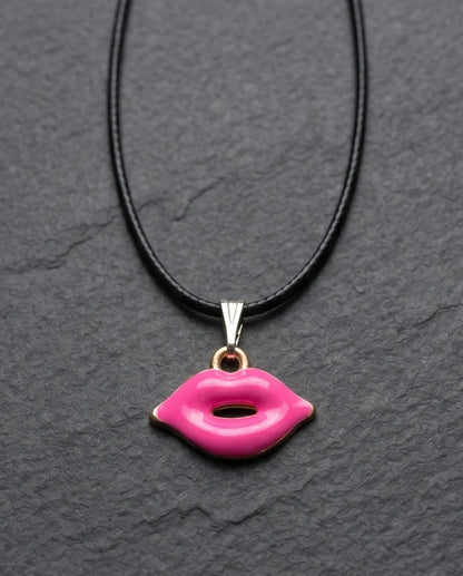 Gold and Pink Lips Pendant Necklace