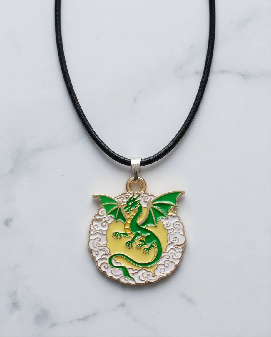 Green Dragon Medallion Cord Necklace